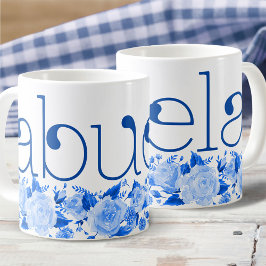 Taza De Café Abuela China Rosas florales de color azul