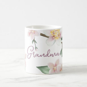 Taza De Café Abuela de flores de manzana acuarela