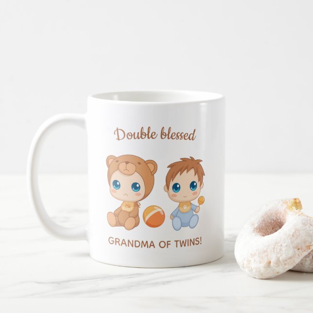 Taza De Café Abuela de gemelos bebé traje de salto (Con donut)