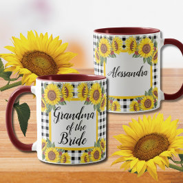 Taza De Café Abuela de Novia Personalizada Gingham Sunflowers