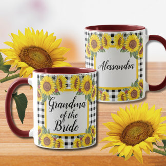 Taza De Café Abuela de Novia Personalizada Gingham Sunflowers