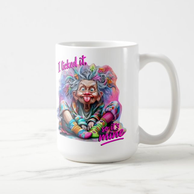 Taza De Café Abuela divertida: "Me la toqué, es mía" Retro (Derecha)