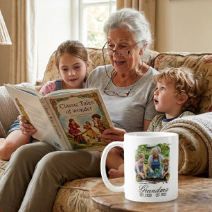 Taza De Café Abuela Est letra elegante negra foto personalizada