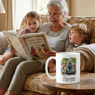 Taza De Café Abuela Est letra elegante negra foto personalizada