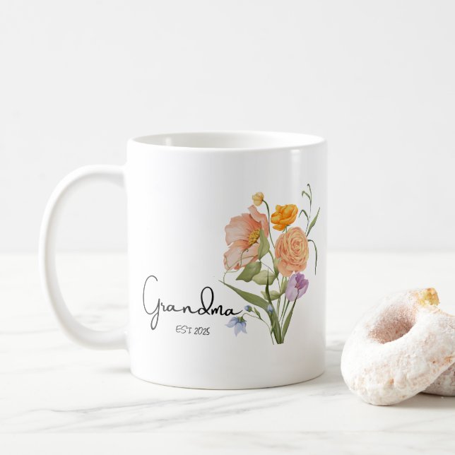 Taza De Café Abuela floral Est 2025, regalos de Invitación para (Con donut)