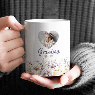 Taza De Café Abuela Morado Aquarela Flores Silvestres y Regalo 