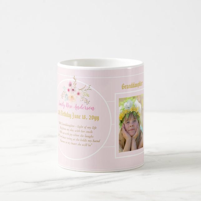 Taza De Café Abuela POEM FOTO Flores rosadas Cumpleaños (Centro)