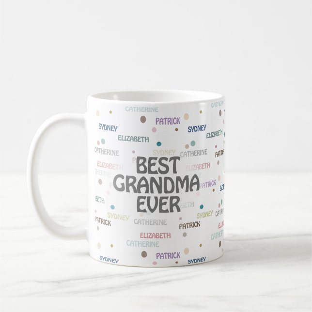 Taza De Café Abuela Regalo Nietos 3-4 Nombres (Izquierda)