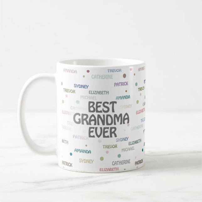 Taza De Café Abuela Regalo Nietos 5-7 Nombres (Izquierda)
