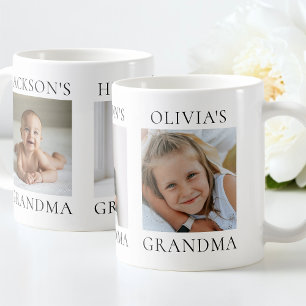 Taza De Café Abuela Tipografía Negra Moderna 3 Fotos Nietos