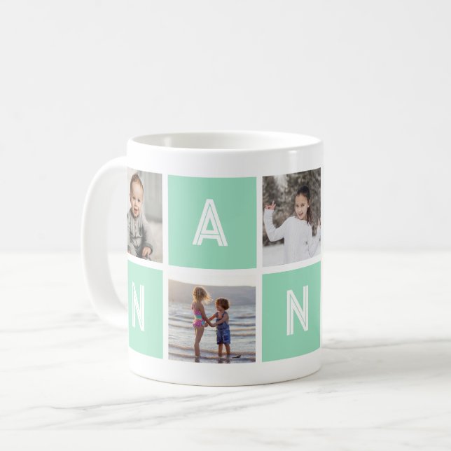 Taza De Café Abuela verde 5 Collage de fotos Nana (Anverso izquierdo)