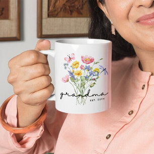 Taza De Café Abuela Wildflower Elegante Minimalista