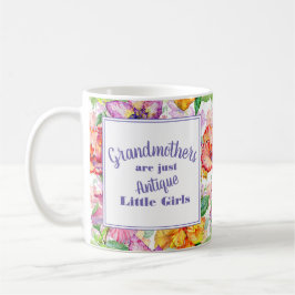 Taza De Café Abuelas Niñas Pequeñas Florales Amarillas Purpura