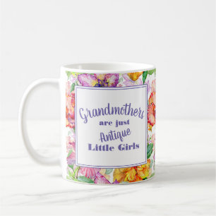 Taza De Café Abuelas Niñas Pequeñas Florales Amarillas Purpura