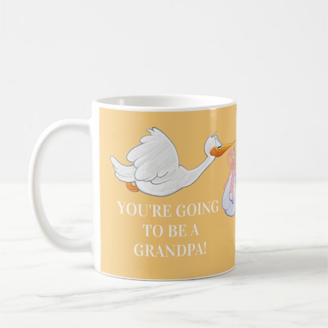 Taza De Café Abuelo Amarillo Invitación de Embarazo Bebé Stork (Izquierda)