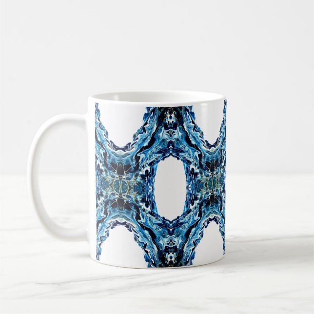 Taza De Café Abyss Abstract Navy Blue Gold White Fluid Art (Izquierda)