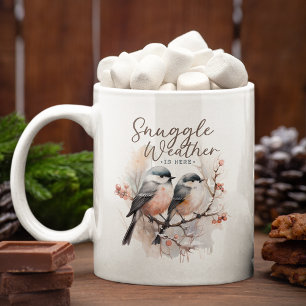 Taza De Café Acá el tiempo de acurrucarse, pájaros en Navidades