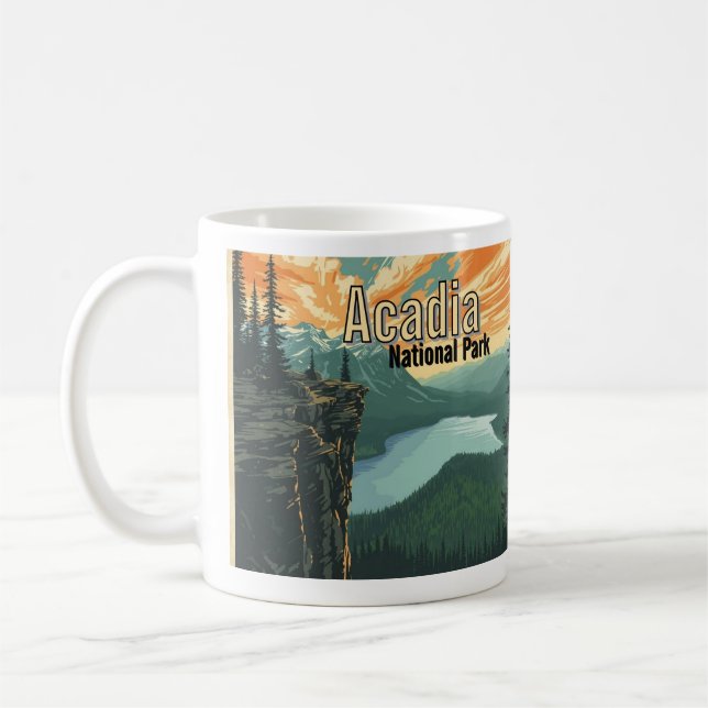 Taza De Café Acadia National Park Illustration Retro (Izquierda)