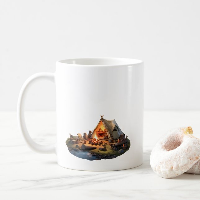 Taza De Café Acampando con seres queridos (Con donut)