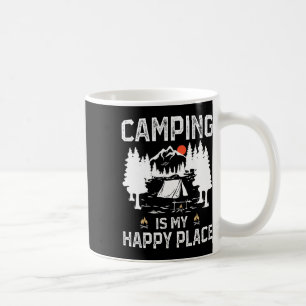 Taza De Café Acampar es mi lugar feliz Divertido campista bosqu