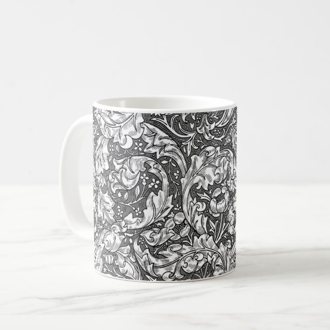 Taza De Café Acanthus de estilo Art Nouveau deja y flores, gris (Anverso izquierdo)