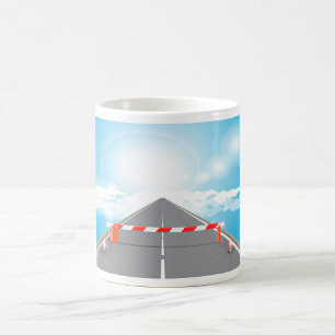 Taza De Café Acceso bloqueado a través de barreras rojas y blan