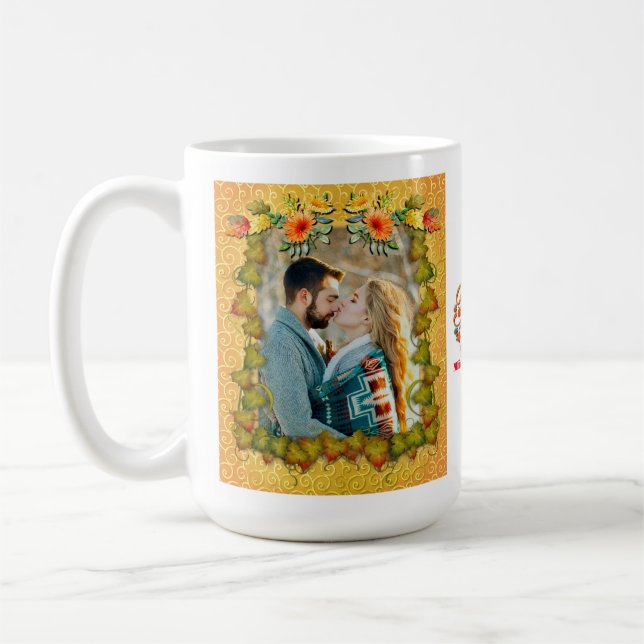 Taza De Café Acción de Gracias, hojas de arce, calabazas y flor (Izquierda)