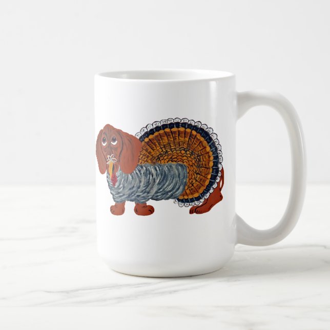 Taza De Café Acción de gracias Turquía del Dachshund (Derecha)