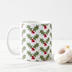 Taza De Café Acebo de Navidad Bayas Rojas Hojas Verdes