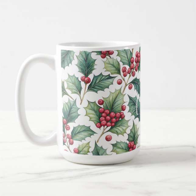 Taza De Café Acebo de Navidad personalizado (Izquierda)