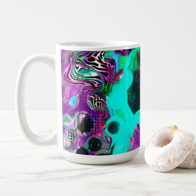 Taza De Café Aceite abstracto púrpura, Verde azulado, azul, col (Con donut)