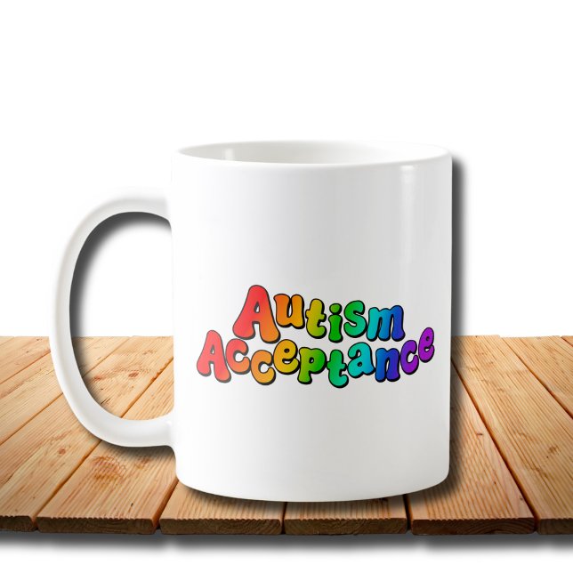 Taza De Café Aceptación de autismo tipografía arcoiris (Subido por el creador)