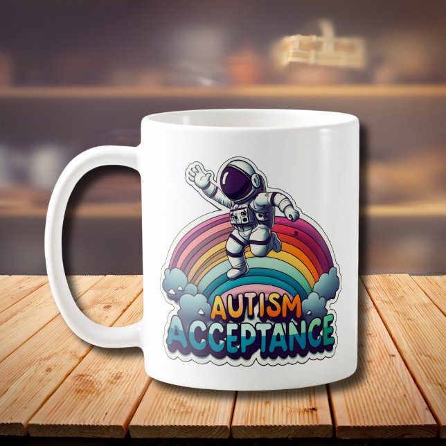 Taza De Café Aceptación del autismo como astronauta del arco ir (Subido por el creador)