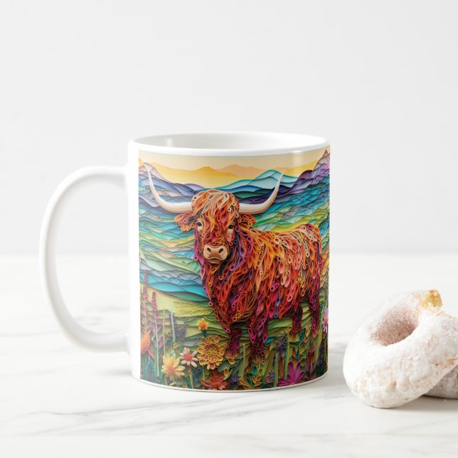 Taza De Café Acero Highland Impreso Con Un Aspecto 3D (Con donut)