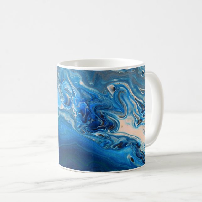 Taza De Café Ácido de mármol azul textura Arte fluido (Anverso derecho)