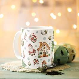 Taza De Café Acogedor árbol de Navidad Gingerbread House Santa 