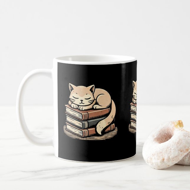 Taza De Café Acogedor Gato En Libros Amante A Los Dueños De Mas (Con donut)