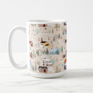Taza De Café Acogedor patrón de escena de aldea de invierno