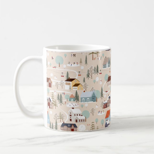 Taza De Café Acogedor patrón de escena de aldea de invierno (Izquierda)