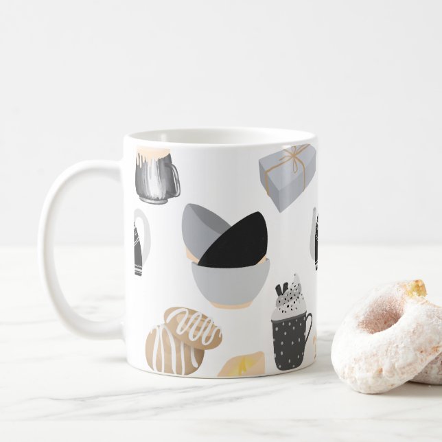 Taza De Café Acogedor patrón de hogar de invierno (Con donut)