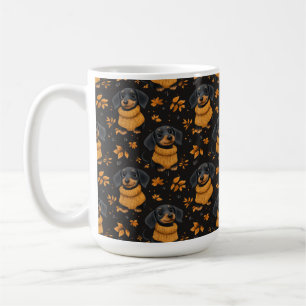 Taza De Café Acogedor patrón de otoño de Dachshund - Diseño de