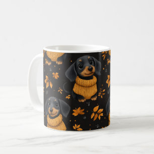 Taza De Café Acogedor patrón de otoño de Dachshund - Diseño de