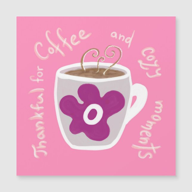 Taza de café acogedora con flor grande y cita (Anverso)