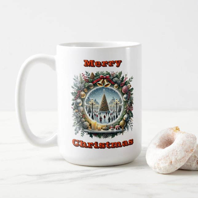 Taza De Café Acogedora escena de Navidades de invierno (Con donut)