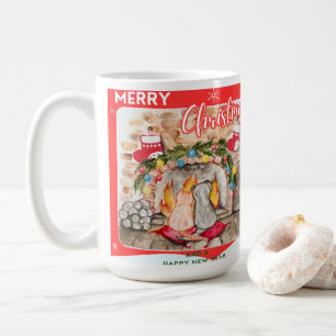 Taza De Café Acogedores Navidades mantel con perro y gato