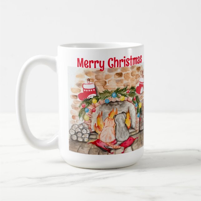 Taza De Café Acogedores Navidades mantel con perro y gato (Izquierda)