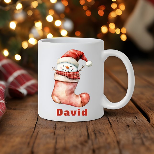 Taza De Café Acogedores Navidades Snowman en acción (Cozy Christmas Snowman in Stocking Coffee Mug
)
