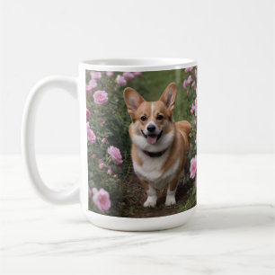 Taza De Café "Acompañante encantador: Un Corgi en un Jardín ros