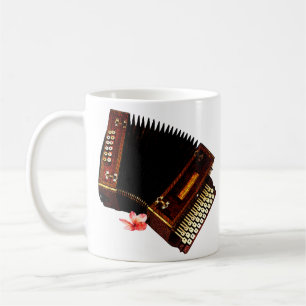 Taza De Café Acordeón y Plumeria - Instrumento musical