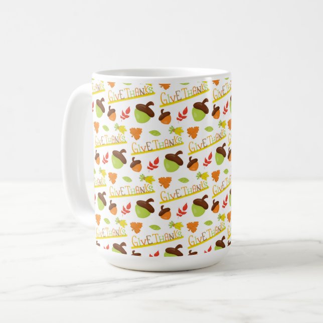 TAZA DE CAFÉ ACORNOS Y HOJAS DE AUTUMN VERDE Y NARANJA (Anverso izquierdo)